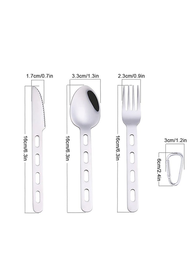 Camping Cutlery Set, 4 Pcs Stainless Steel Camping Fork Spoon Cutter Set with Carabiner, Reusable Utensils, Travel Flatware Set for Hiking, Picnic, Outdoor Backpacking, Silverware  - Image 3