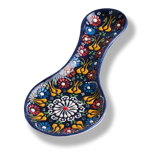 EVANILIFE Handmade Spoon Rest, Ceramic Spoon Rest for Stove Top, 10" Spoon Rest for Kitchen Counter, Dishwasher Safe Spoon Holder for Stove, Housewarming Gifts Utensil Rest, Colorful Spoon Rests (Navy) - Image 1