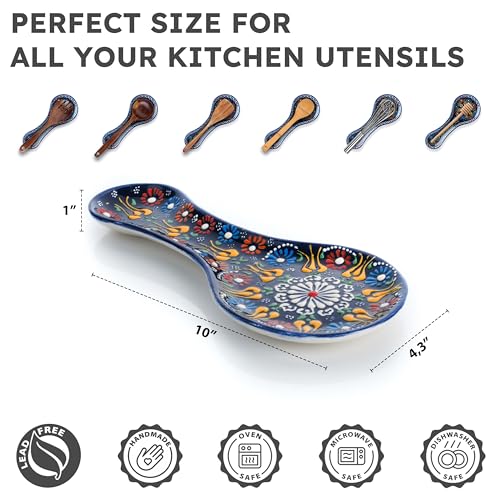 EVANILIFE Handmade Spoon Rest, Ceramic Spoon Rest for Stove Top, 10" Spoon Rest for Kitchen Counter, Dishwasher Safe Spoon Holder for Stove, Housewarming Gifts Utensil Rest, Colorful Spoon Rests (Navy) - Image 2