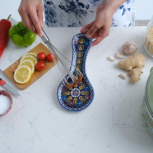 EVANILIFE Handmade Spoon Rest, Ceramic Spoon Rest for Stove Top, 10" Spoon Rest for Kitchen Counter, Dishwasher Safe Spoon Holder for Stove, Housewarming Gifts Utensil Rest, Colorful Spoon Rests (Navy) - Image 4