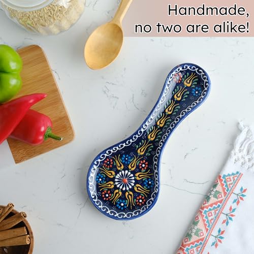 EVANILIFE Handmade Spoon Rest, Ceramic Spoon Rest for Stove Top, 10" Spoon Rest for Kitchen Counter, Dishwasher Safe Spoon Holder for Stove, Housewarming Gifts Utensil Rest, Colorful Spoon Rests (Navy) - Image 3