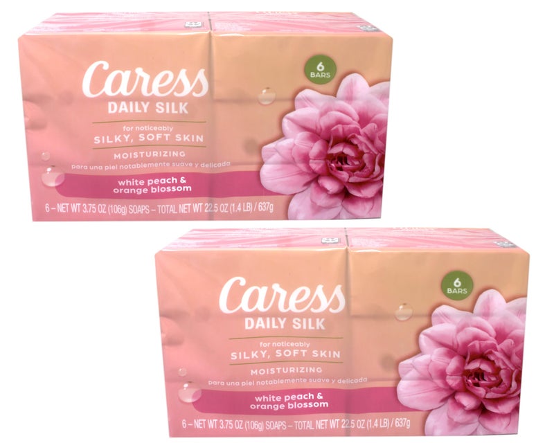 Caress Daily Silk Moisturizing Soap, White Peach & Orange Blossom, 3.75 oz 6 Bars - 2 Pack - Image 1