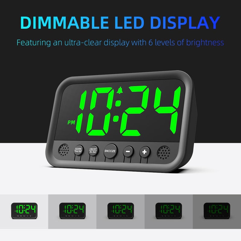 XUANZIT Small LED Digital Clock for Bedroom, Loud Alarm Clock for Heavy Sleepers Adults, Teens | Plug-In Electric Desk Clock | Simple Bedside Nightstand Clock with Adjustable Volume/Brightness/Snooze â€“ Green - Image 3