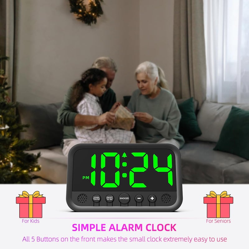 XUANZIT Small LED Digital Clock for Bedroom, Loud Alarm Clock for Heavy Sleepers Adults, Teens | Plug-In Electric Desk Clock | Simple Bedside Nightstand Clock with Adjustable Volume/Brightness/Snooze â€“ Green - Image 5