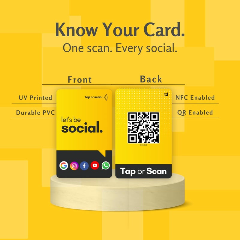 Tinydabba Social Media Card | NFC & QR Enabled | Connect Review, Instagram, Facebook, YouTube, Whatsapp & More | Share Bio Link Instantly | Boost Reach | No App Needed - Image 3