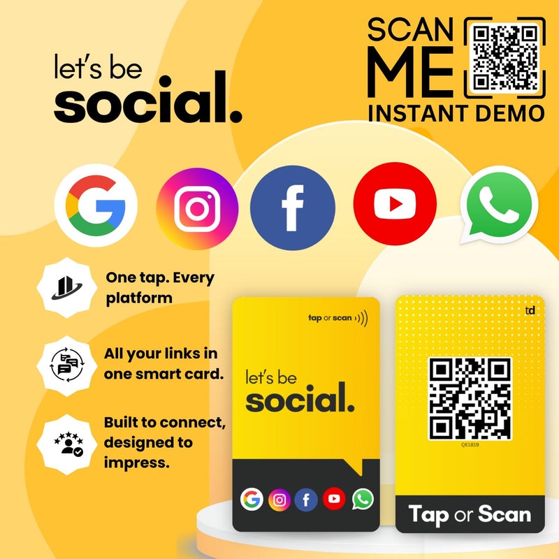 Tinydabba Social Media Card | NFC & QR Enabled | Connect Review, Instagram, Facebook, YouTube, Whatsapp & More | Share Bio Link Instantly | Boost Reach | No App Needed - Image 2