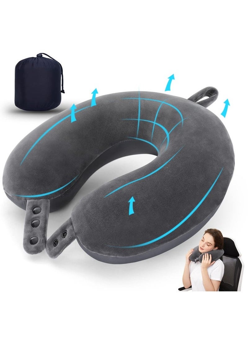 Arabest Travel Neck Pillow, Top Memory Foam Pillow for Head Support, Ideal for Airplanes, Cars, and Home Recliners, Adjustable and Soft, Dark Grey - Image 1
