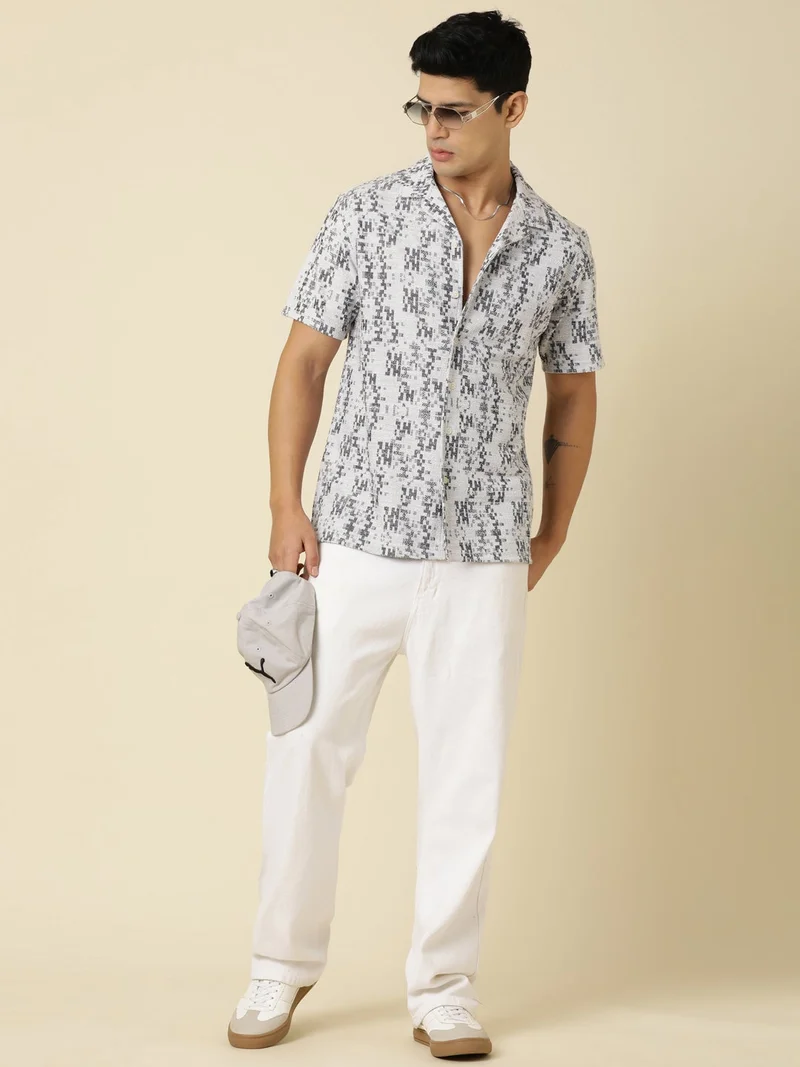 Joven Black Men Printed Casual Black Oversized Half Sleeve Shirt for Men | Best Price UAE