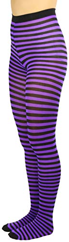 ToBeInStyle Womens Colorful Opaque Striped Tights Pantyhose Stocking Hosiery - Black/Purple - One Size - Image 4