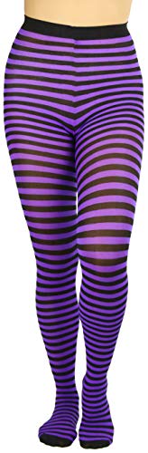 ToBeInStyle Womens Colorful Opaque Striped Tights Pantyhose Stocking Hosiery - Black/Purple - One Size - Image 2