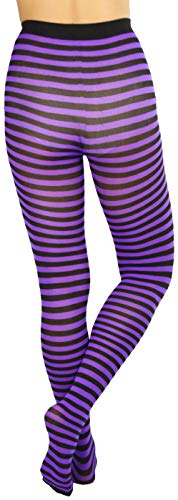 ToBeInStyle Womens Colorful Opaque Striped Tights Pantyhose Stocking Hosiery - Black/Purple - One Size - Image 3