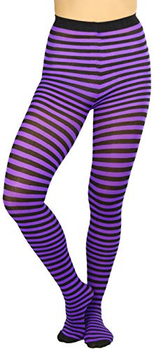 ToBeInStyle Womens Colorful Opaque Striped Tights Pantyhose Stocking Hosiery - Black/Purple - One Size - Image 5