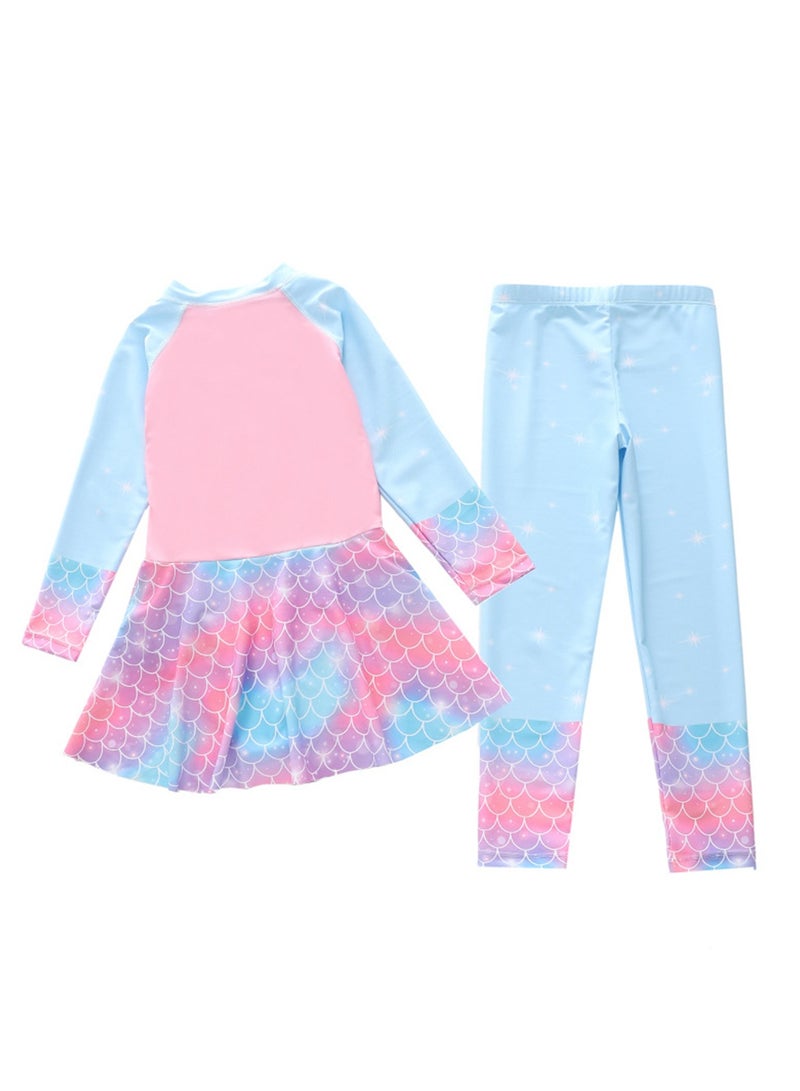 2pcs swimsuit girls one piece swimsuit plus long pants long sleeve sun protection swimsuit set - Image 2