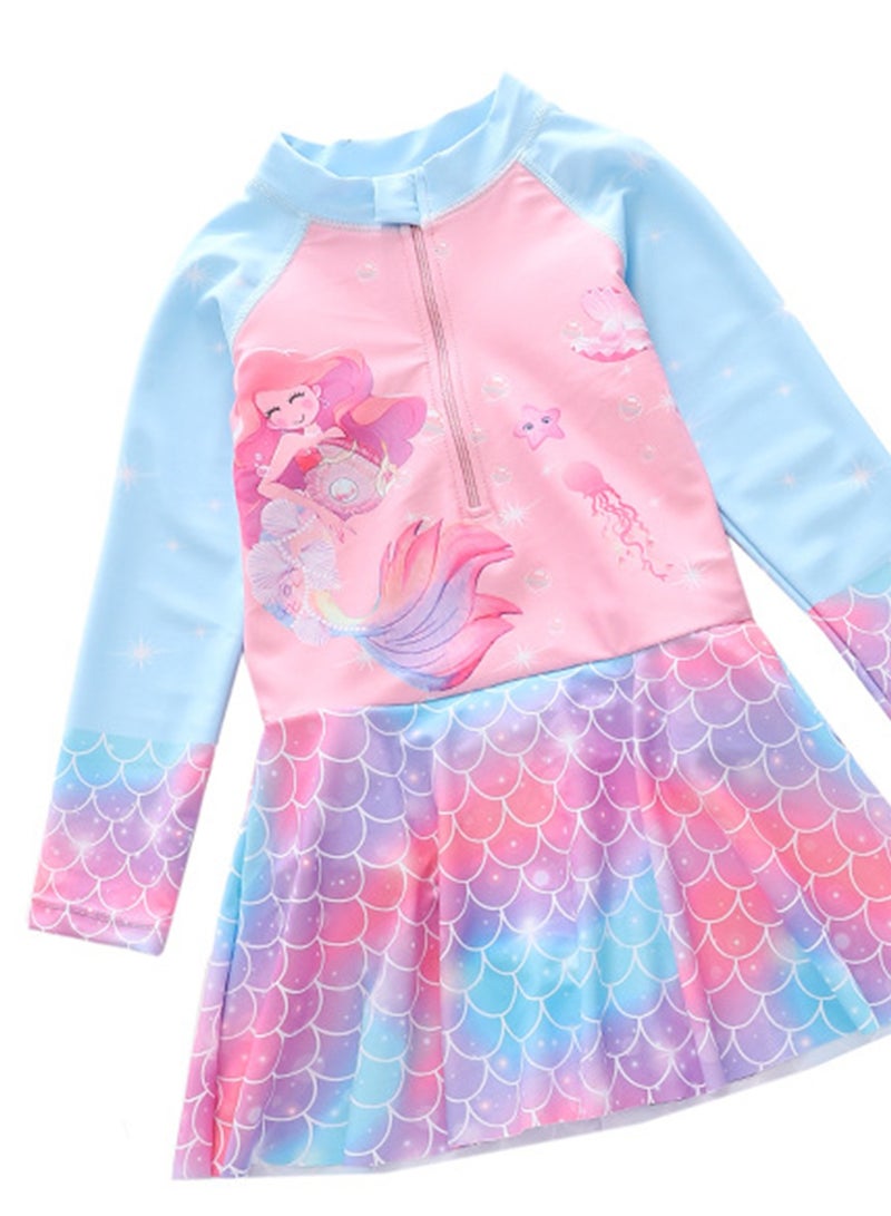 2pcs swimsuit girls one piece swimsuit plus long pants long sleeve sun protection swimsuit set - Image 3