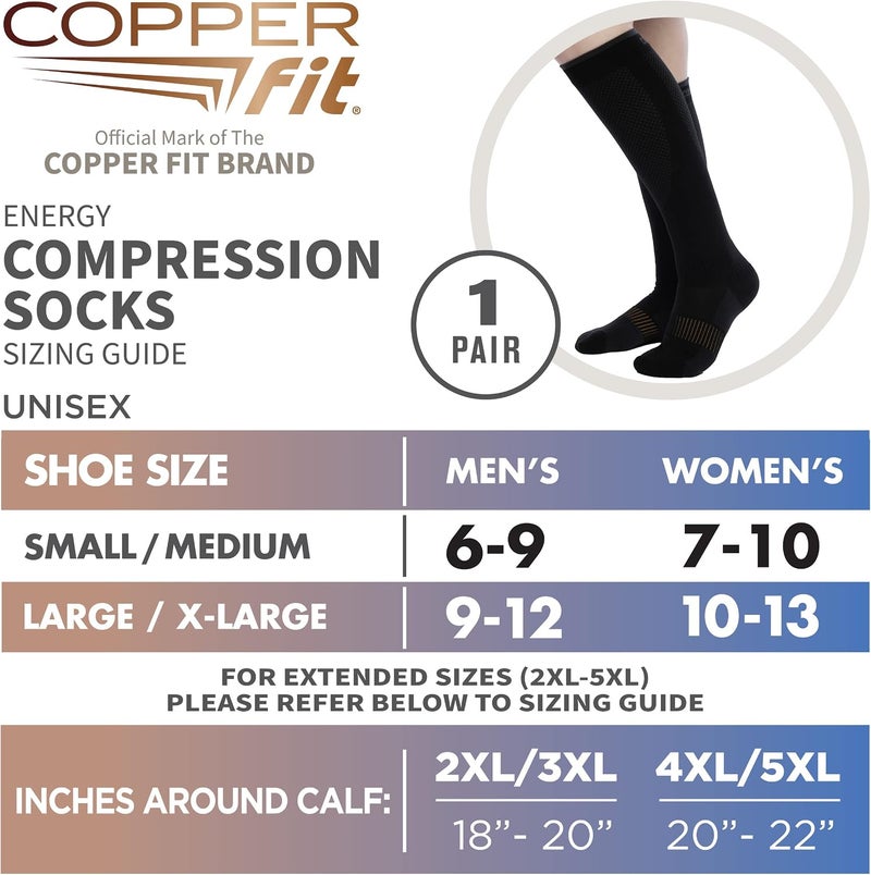 Copper Fit Energy Unisex Easy-On/Easy-Off Knee High Compression Socks - Black - Image 5