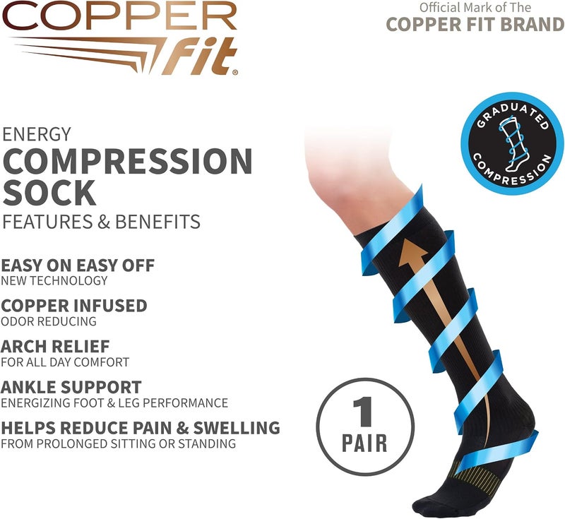 Copper Fit Energy Unisex Easy-On/Easy-Off Knee High Compression Socks - Black - Image 4