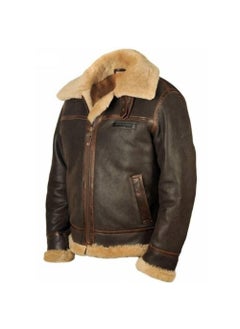 Nordic Winter Vintage Mens Wear Fleece-lined Warm Brown Pu Leather Jacket Long Sleeve Zippered Lapel Genuine Leather Coat Brown