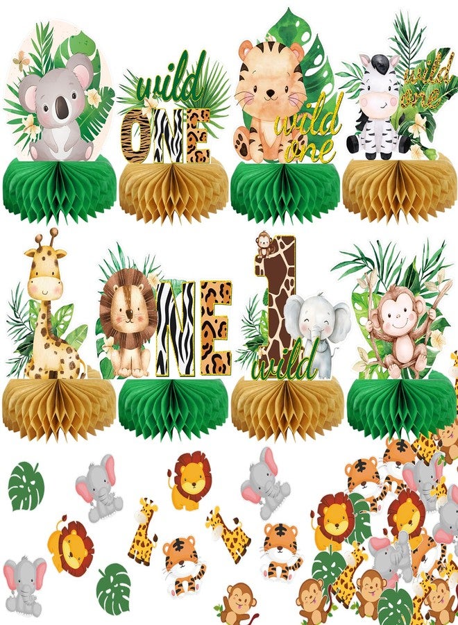 MOORAY Wild One Birthday Decorations Jungle Baby Shower Honeycomb Centerpieces for Boys and Girls,8 Pcs Safari Centerpieces and Confetti Table Decorations, Safari Jungle Animals Party Decor - Image 1