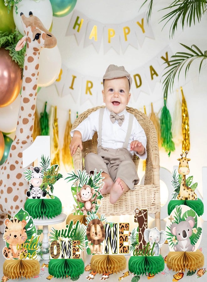 MOORAY Wild One Birthday Decorations Jungle Baby Shower Honeycomb Centerpieces for Boys and Girls,8 Pcs Safari Centerpieces and Confetti Table Decorations, Safari Jungle Animals Party Decor - Image 4