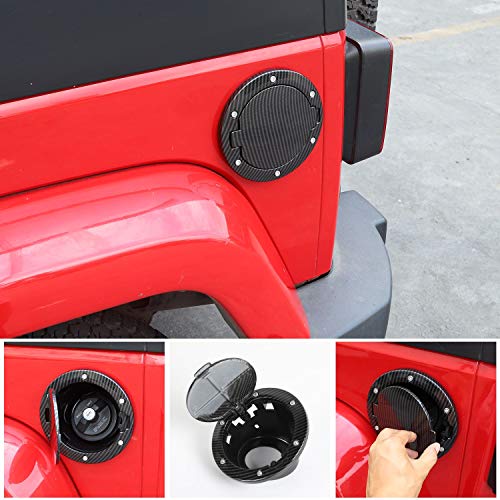 JeCar Fuel Door Cover Aluminum Alloy Gas Cap Cover Exterior Accessories for 2007-2018 Jeep Wrangler JK & Unlimited, Carbon Fiber Texture - Image 2