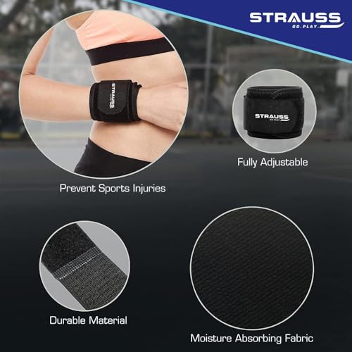 STRAUSS Wrist Support|Wrist Band for Compression and Support|Adjustable Fitness Band for Gym,Sports and Weightlifting|Comfortable and Breathable Fabric |Wrist Strap Ideal for Men and Women|Pair,(Black) - Image 4