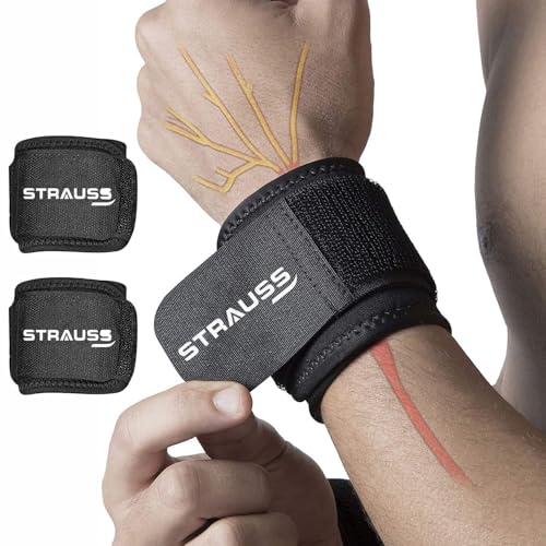 STRAUSS Wrist Support|Wrist Band for Compression and Support|Adjustable Fitness Band for Gym,Sports and Weightlifting|Comfortable and Breathable Fabric |Wrist Strap Ideal for Men and Women|Pair,(Black) - Image 1