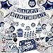 jenlion Birthday Decorations Men Blue Total 89pcs blue party Banner Pennant Hanging Swirl Foil Backdrops balloons Tablecloths cupcake Topper plates Photo Props birthday Sash for women boy - Image 3