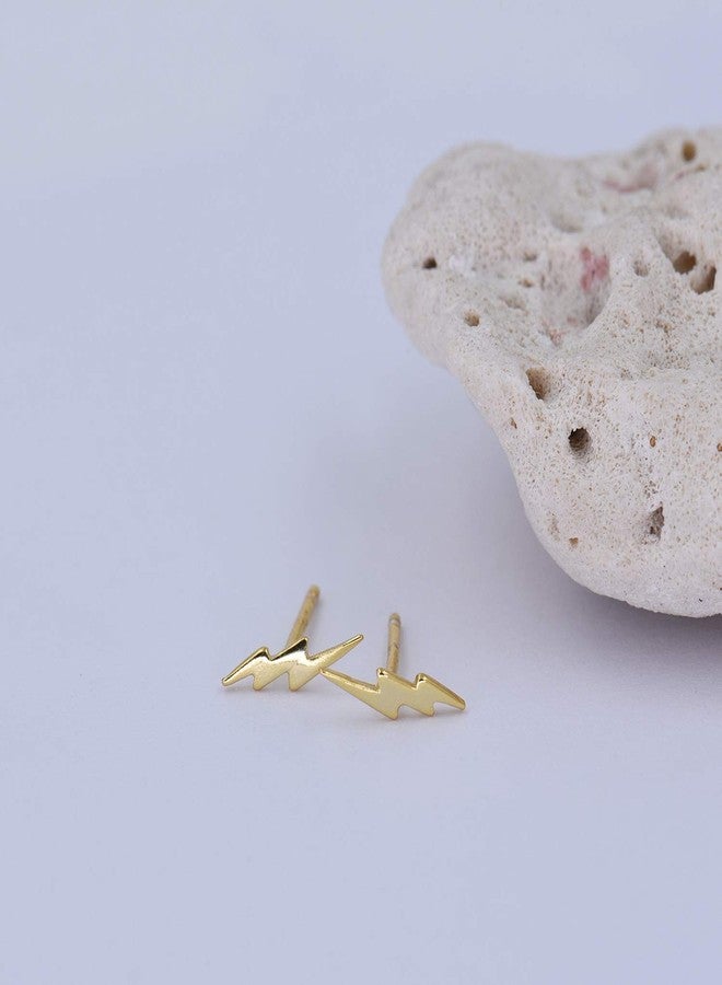 Lemon Grass 18K Gold Vermeil Tiny Gold Lightning Bolt Stud Earrings - Image 5