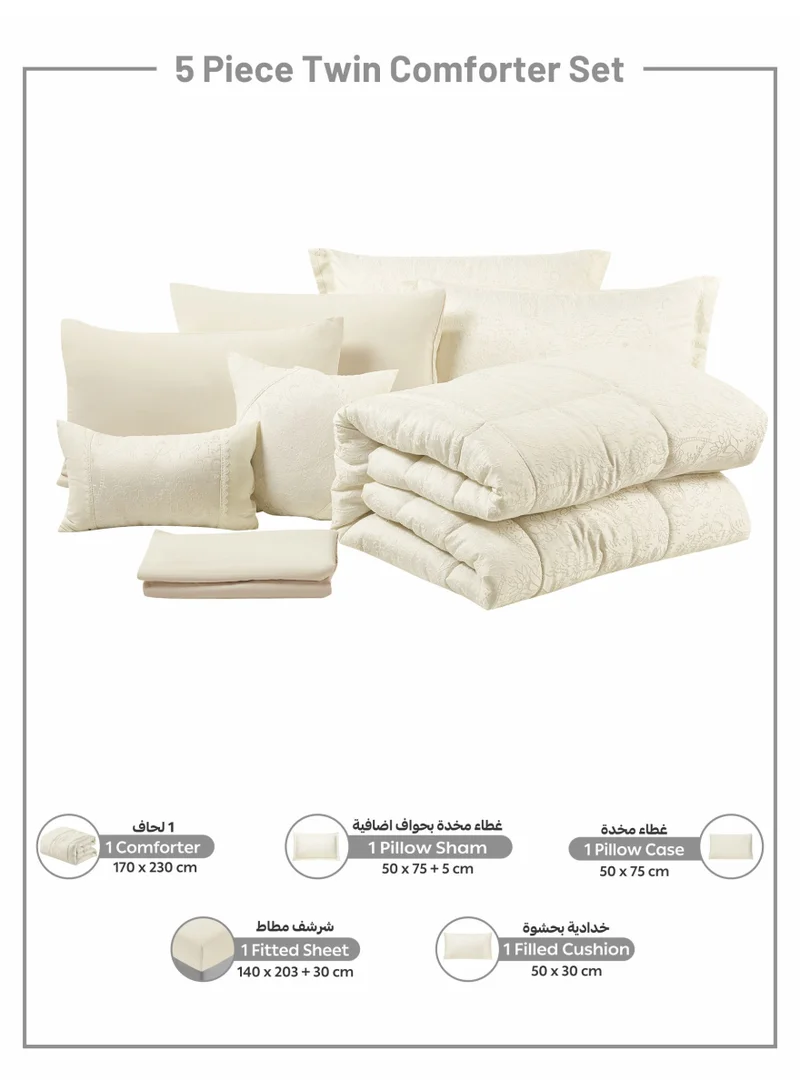 Donetella Luxury 5-Piece Comforter Set – twin size Size, Poly Jacquard Fabric, Soft 350 GSM Fill – Includes Comforter, Fitted Sheet, Pillowcases, Pillow Shams &amp; Decorative Filled Cushions