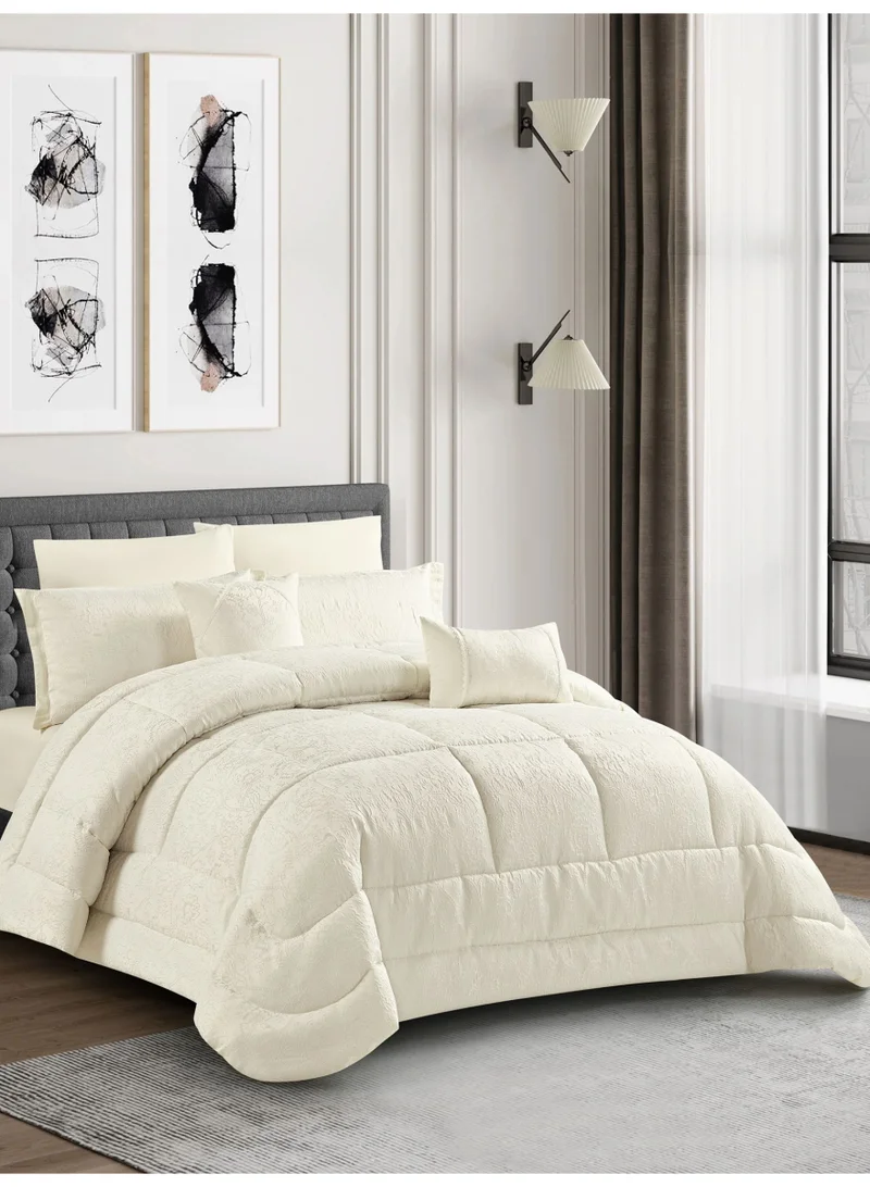 دوناتيلا طقم مفرش فاخر 5 قطع مقاس مفرد ونص  170×230 سم جاكار فاخر  بحشوة 350 جم - يشمل لحاف، شرشف مطاط، أغطية مخدات وخداديّات
