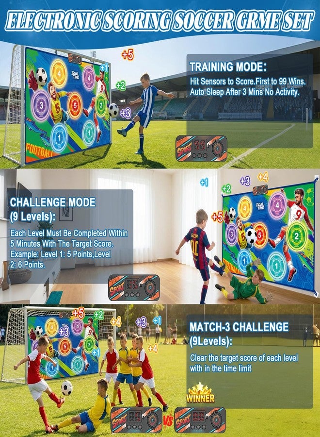 WUPIOS Electronic Scoring Soccer Toy Game Mat Set for Kids, Indoor Outdoor Toss Soccer Target Game with Real-Time Score, 2 Soft Soccer & Goal, Birthday Gifts for 3-5/6-8/8-12 Years Old Boys Girls - Image 3