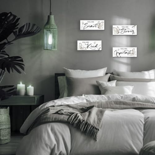 DONFENTHY 4 Pcs Butterfly Wall Decor Black Room Decor Wooden Positive Butterfly Decor with Inspirational Word Black White Grey for Women Room Bathroom Bedroom Office(Black,10x4 In) - Image 3