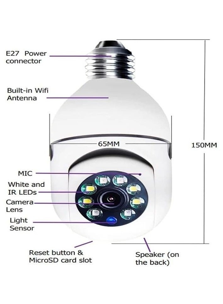 2Pcs Light Bulb Security Camera 2 4GHz & 5G WiFi Outdoor 1080P E27 Light Socket Security Camera Indoor 360° Home Security Cameras Full Color Day And Night Smart - Image 5