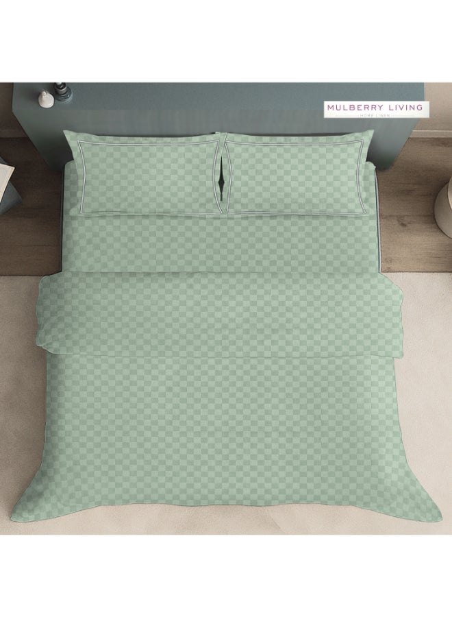 MULBERRY LIVING طقم غطاء لحاف قطن % بنسيج حضري شبكي   - أخضر شاي - Image 4