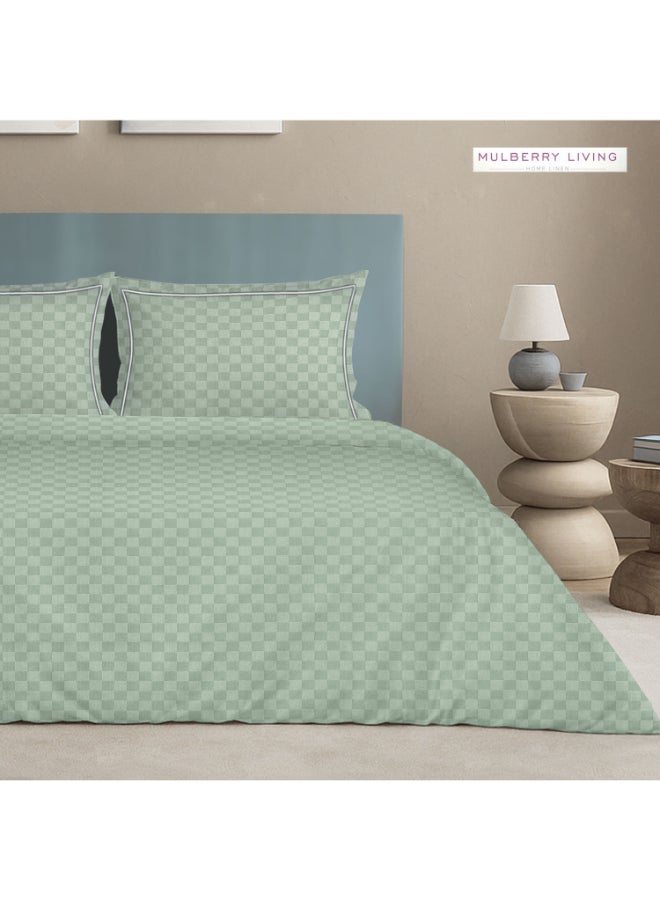 MULBERRY LIVING طقم غطاء لحاف قطن % بنسيج حضري شبكي   - أخضر شاي - Image 3