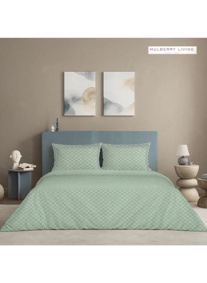 مالبيري ليفينج طقم لحاف شبكي حضري % قطن  خيط -  قطع - غطاء لحاف  ×  سم، ملاية سرير كينج كاليفورنيا  ×  ×  سم مع  غطاء وسادة  ×  سم - أخضر شاي