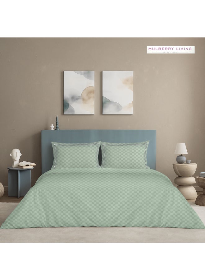 MULBERRY LIVING طقم غطاء لحاف قطن % بنسيج حضري شبكي   - أخضر شاي - Image 1