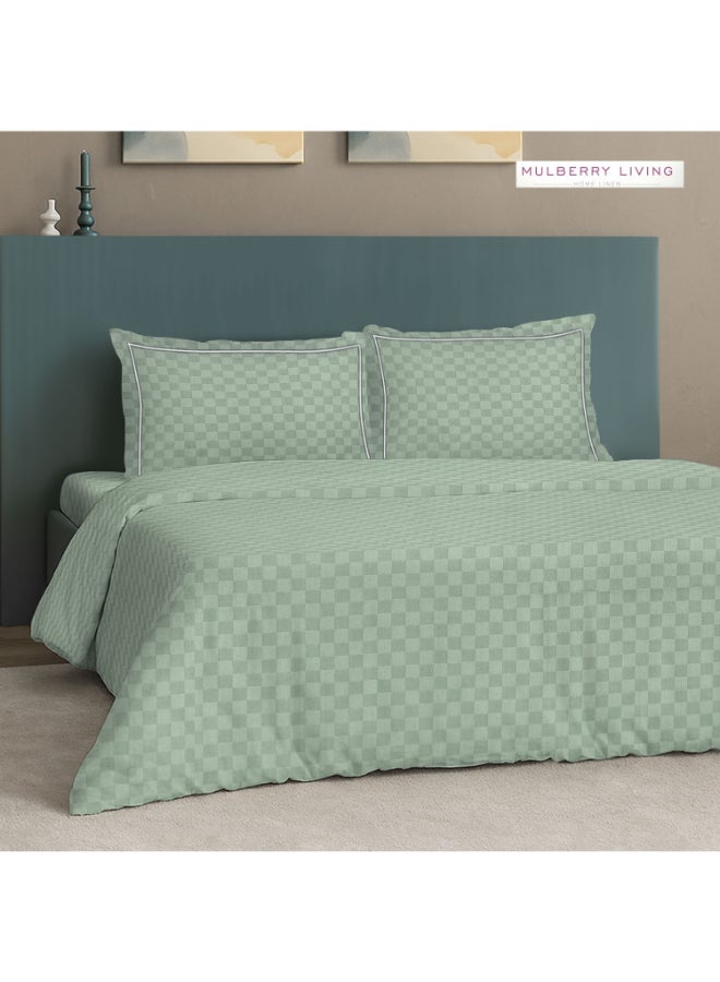 MULBERRY LIVING طقم غطاء لحاف قطن % بنسيج حضري شبكي   - أخضر شاي - Image 5