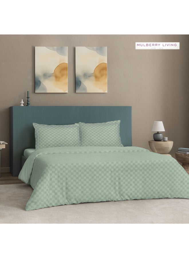 MULBERRY LIVING طقم غطاء لحاف قطن % بنسيج حضري شبكي   - أخضر شاي - Image 2