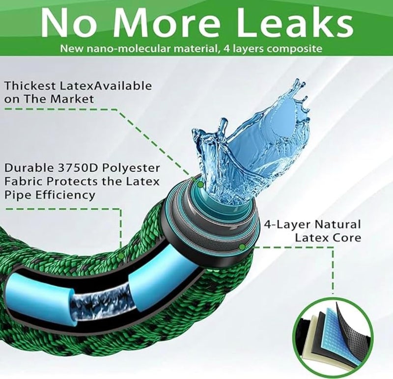 J B XpandaHose 100ft Expandable Garden Hose – Ultra-Strong 3750D, 4-Layer Latex Core, Brass 3/4" Connectors, 10-Pattern Nozzle & Storage Bag – Lightweight, Kink-Reducing, Leak-Resistant - Image 4