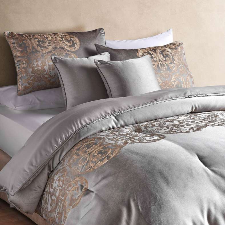 Pan Home طقم لحاف ملكي من 5 قطع بتصميم شبكة ذهبية للبالغين