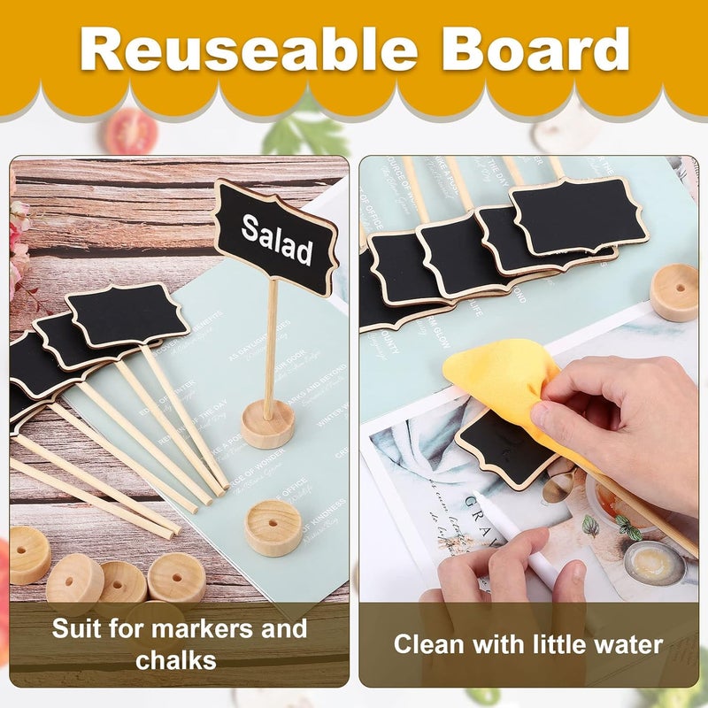 CLRBEATTY 20Pcs Wood Mini Chalkboard Signs,Food Labels for Party Buffet,Food Tags with Stand,Blackboard Signs for Message Board Sign,Small Rectangle Chalkboards for Food Party Wedding Table Numbers Plants Event - Image 5