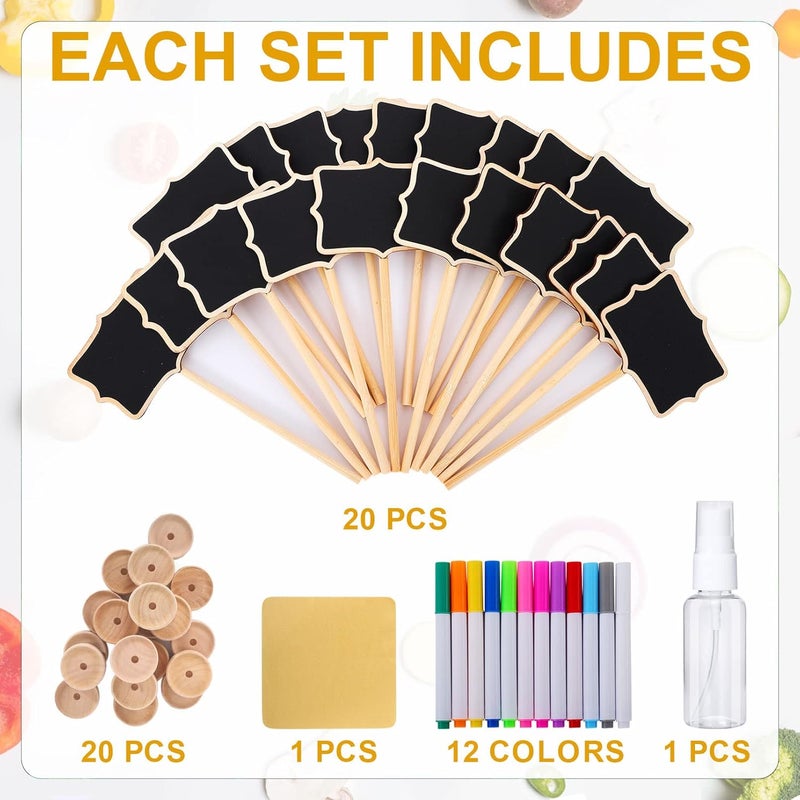 CLRBEATTY 20Pcs Wood Mini Chalkboard Signs,Food Labels for Party Buffet,Food Tags with Stand,Blackboard Signs for Message Board Sign,Small Rectangle Chalkboards for Food Party Wedding Table Numbers Plants Event - Image 2