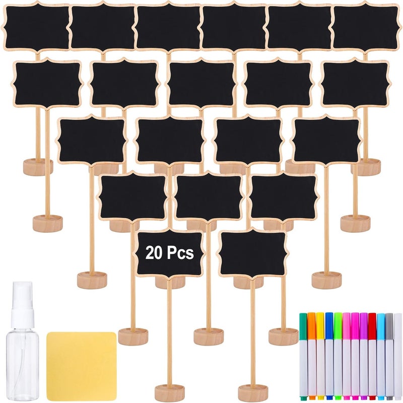 CLRBEATTY 20Pcs Wood Mini Chalkboard Signs,Food Labels for Party Buffet,Food Tags with Stand,Blackboard Signs for Message Board Sign,Small Rectangle Chalkboards for Food Party Wedding Table Numbers Plants Event - Image 1