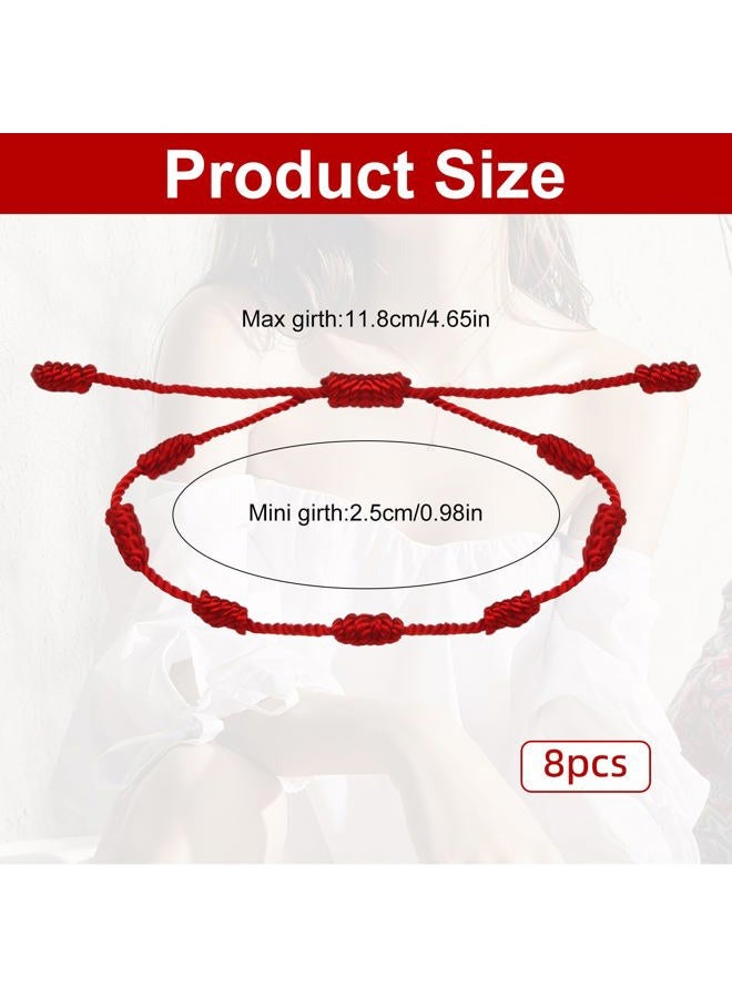 Pretwad 8 Pieces Red String Bracelet Set - Adjustable 7 Knot Red Cord Bracelet, Lucky Charm Bracelet Amulet for Protection, Knots String for Protection, Bracelets Knots Chain Braided for Friendship, Lovers - Image 2