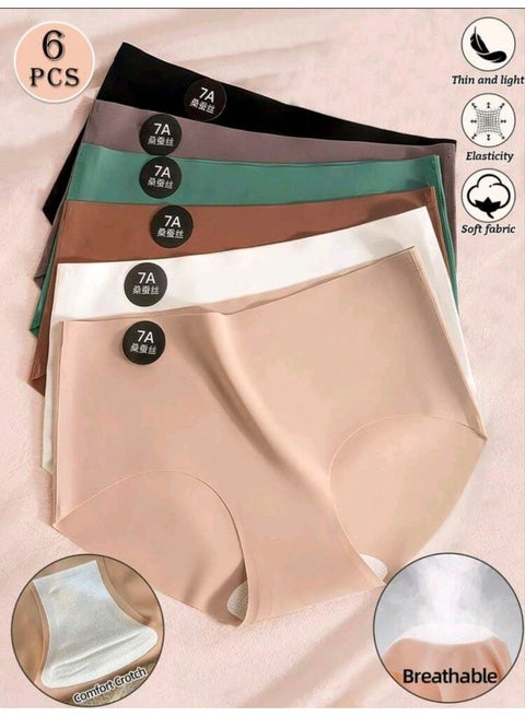 SHEIN-6pcs Seamless Ice Silk Panties, Invisible Underwear, Comfortable Low-Waist Panties,Thin Soft Briefs, 7A Invisible Elastic Fabric, Women's Underwear, Smooth Soft Breathable