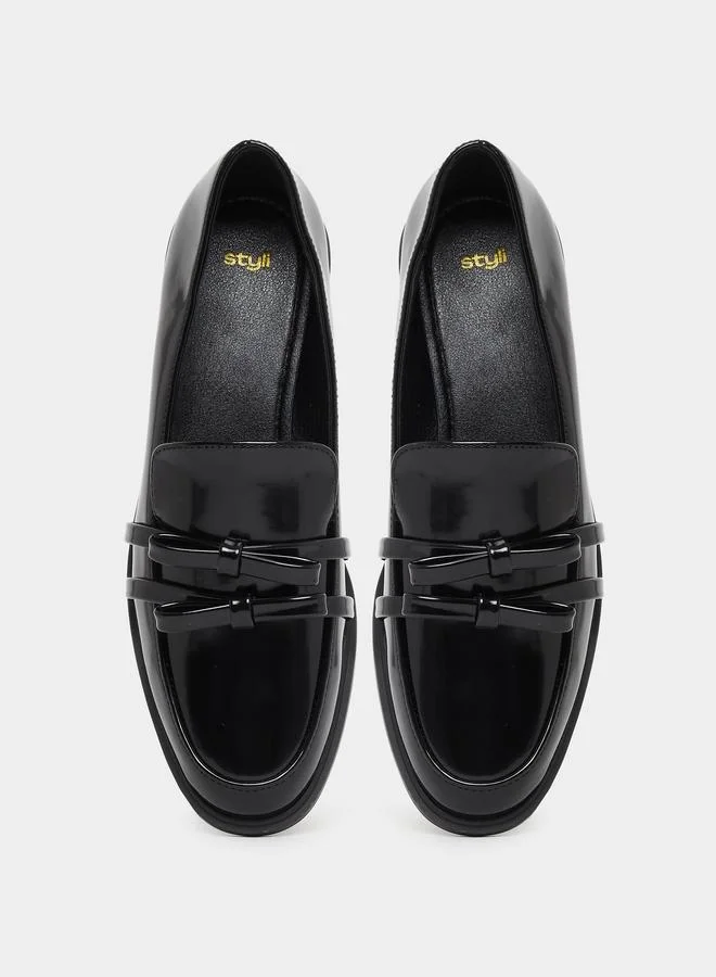 Styli  Black Patent Leather Loafers for Women | Best Price UAE