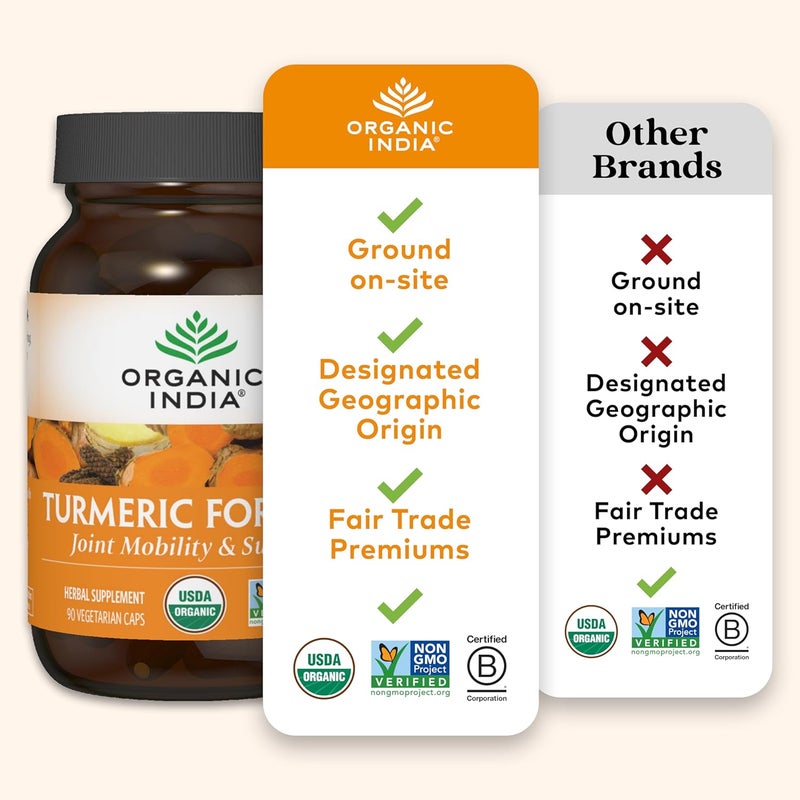 ORGANIC INDIA Turmeric Curcumin with Black Pepper Organic Turmeric Supplement and Curcumin Supplement Turmeric Capsules Joint Support Immune System Support Whole Root Trikatu 90 Capsules - Image 5