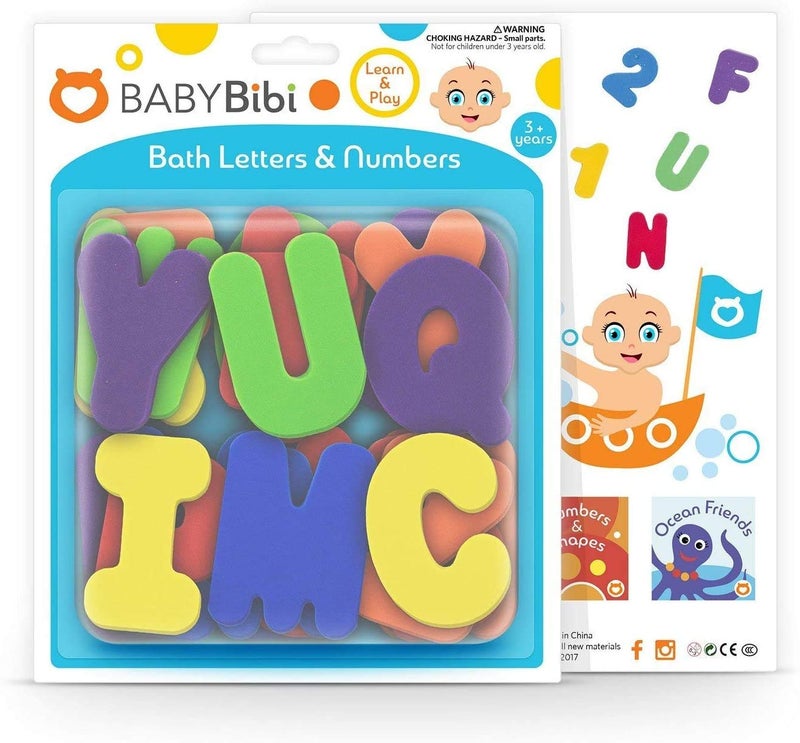 BabyBibi 36 PCS Stick-On Foam Bath Letters and Numbers - Non-Toxic, BPA Free, No Mold Bath Tub Toys - Colorful, Educational, Fun ABC Bath Toys for Toddlers & Babies - Image 2