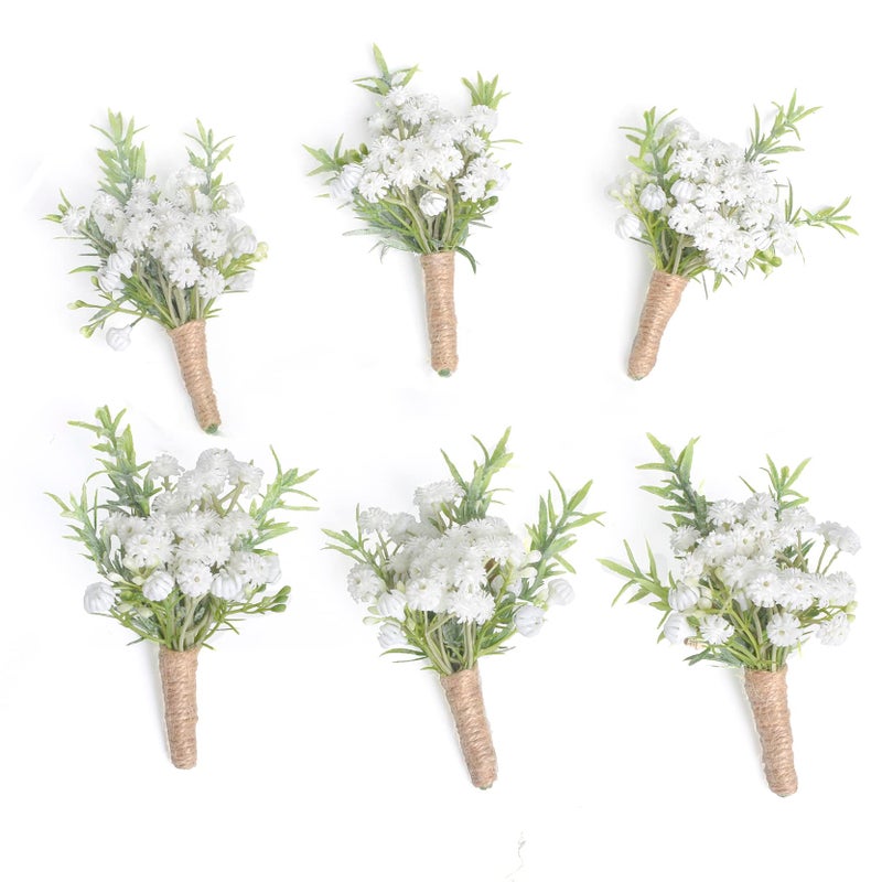 YSUCAU Natural White Boutonnieres for Men Wedding Set of 6  Groom and Groomsmen Boutonniere for Rustic Fall Vintage Wedding  Prom and Homecoming